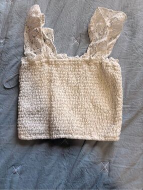White Lace Strap Smocked Crop Top - Unbranded